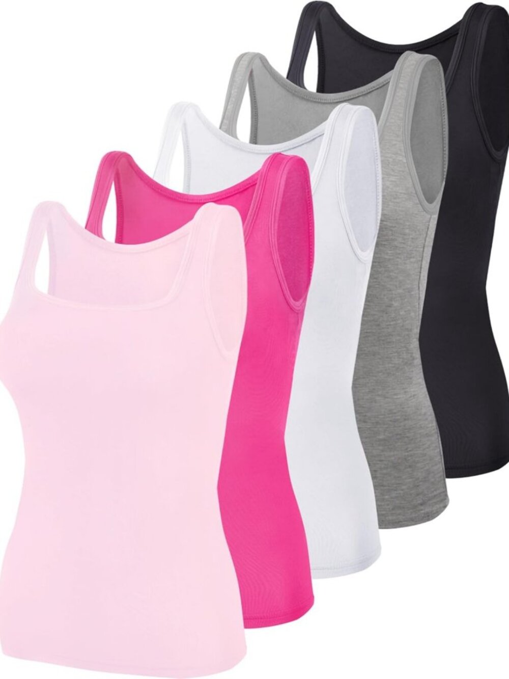 5 Pcs Women's Square Neck Sleeveless Tank Tops - Basic Undershirts for Layering